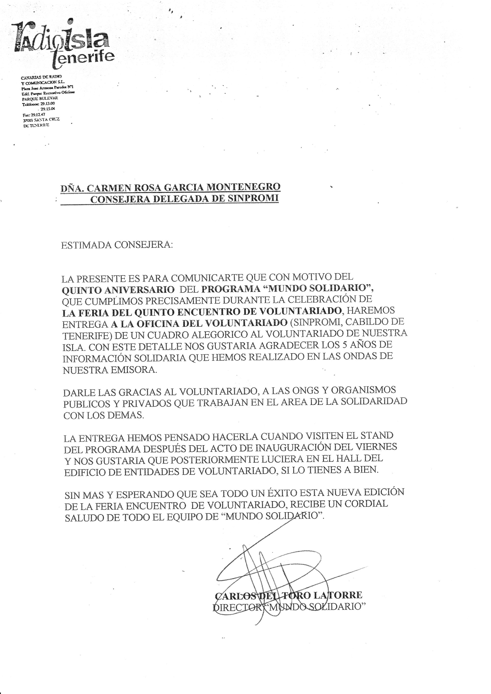 carta consejera. 5º aniversario